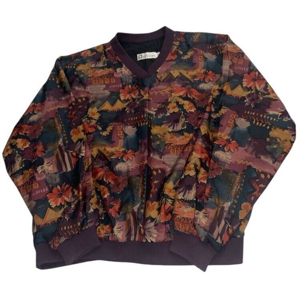 Lady Divots Golf Windbreaker Pullover Fall Floral‎ Autumn Tapestry Print Size S